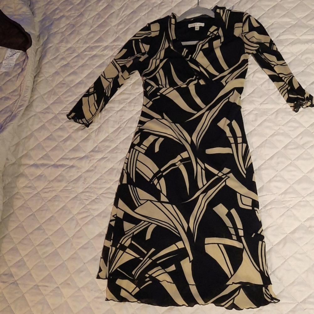 Black and tan print half sleeve dress